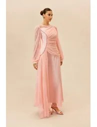Irresistible Charm Pink Ruched Bodice Sheer Lace Maxi Dress - 3