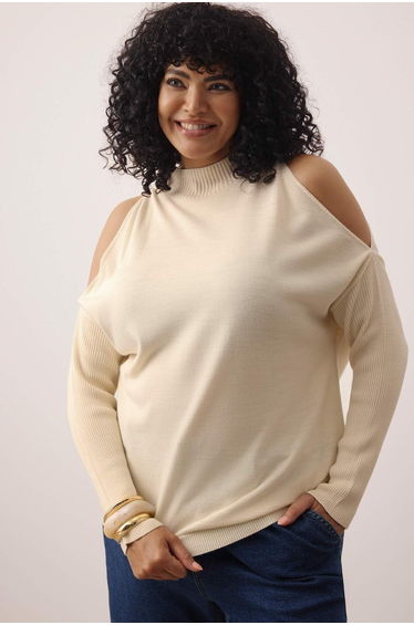 Cream Cut Out Detailed Knitwear Sweater