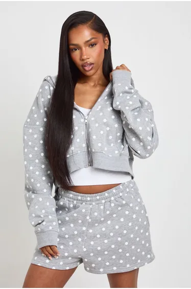 Polka Dot High Waist Sweat Short - grey marl