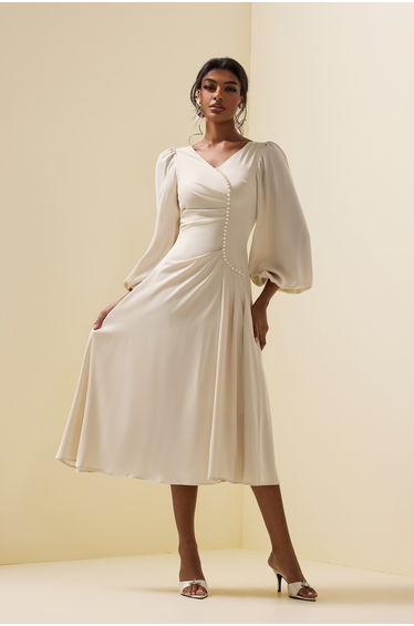 Nathalie Faux Pearl Midi Dress