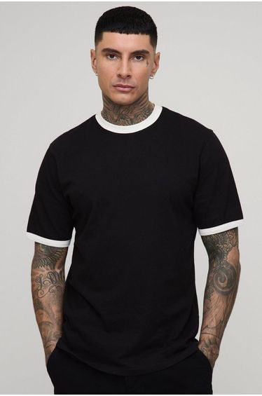 Tall Ringer Crew Neck Regular Fit T-Shirt - black