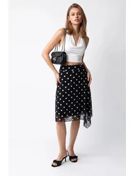 MIXRAY High-Waist Polka Dot Tulle Midi Skirt - 1