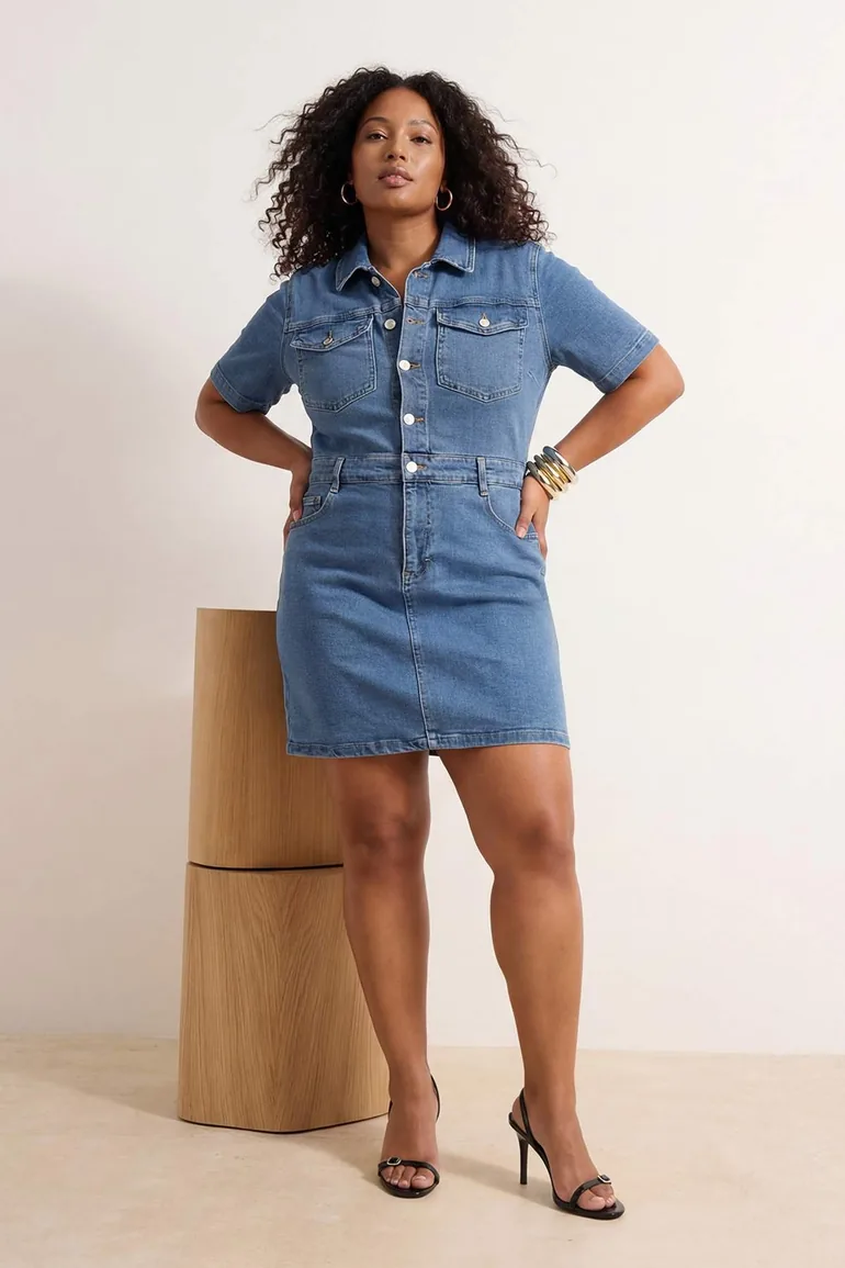 plus size denim t shirt dress Bengbobar Women's Summer Casaul Loose Short Sleeve Button Down Jean Dress Tunic Top with Pockets S-5XL Blue at Amazon Women's Clothing store beach wear in spring Terra & Sky Women's Plus