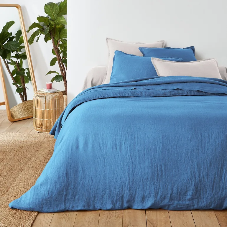 شرشف سرير كتان مغسول بحواف مطاطية لمراتب سميكة - 1