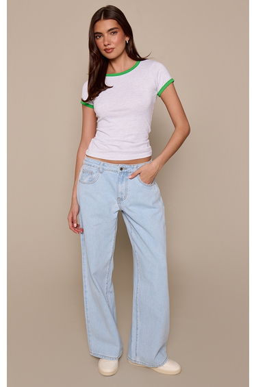 Grey Contrast Binding Cotton Fitted T-Shirt