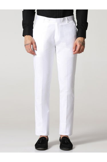Men White Linen Slim Fit Trousers