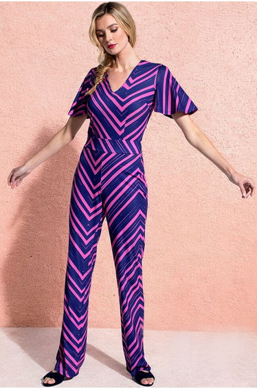 Straight Leg Jumpsuit with V-neck and Flare Sleeves