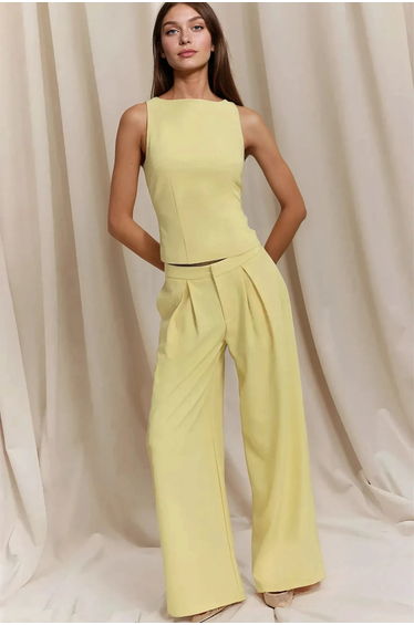 Pleated Wide Leg Long Pants