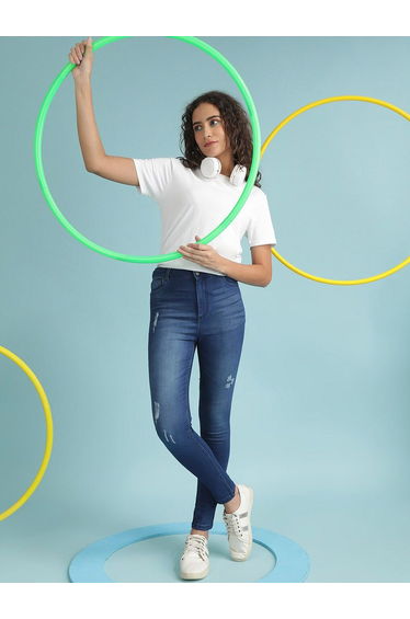 Women Light Distress Skinny Jeans