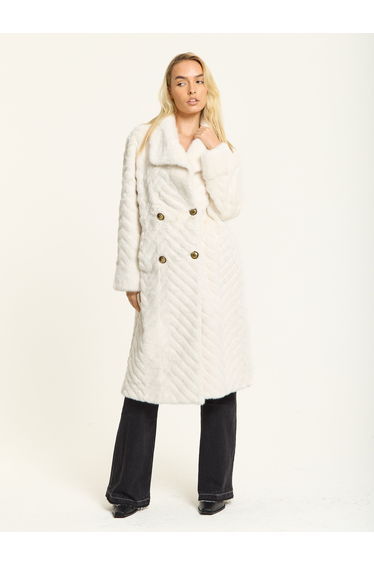 Ivory Faux Fur Longline Coat