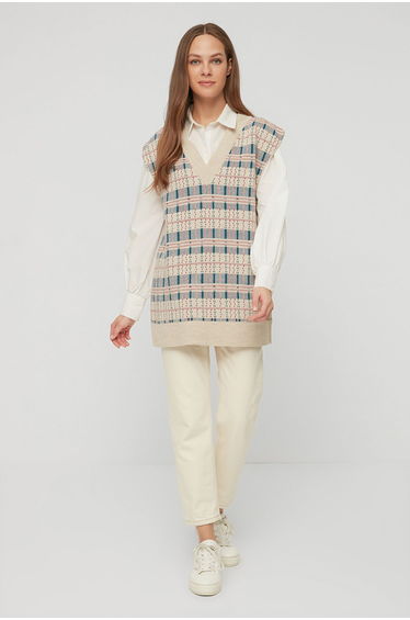 Stone V Neck Knitwear Sweater