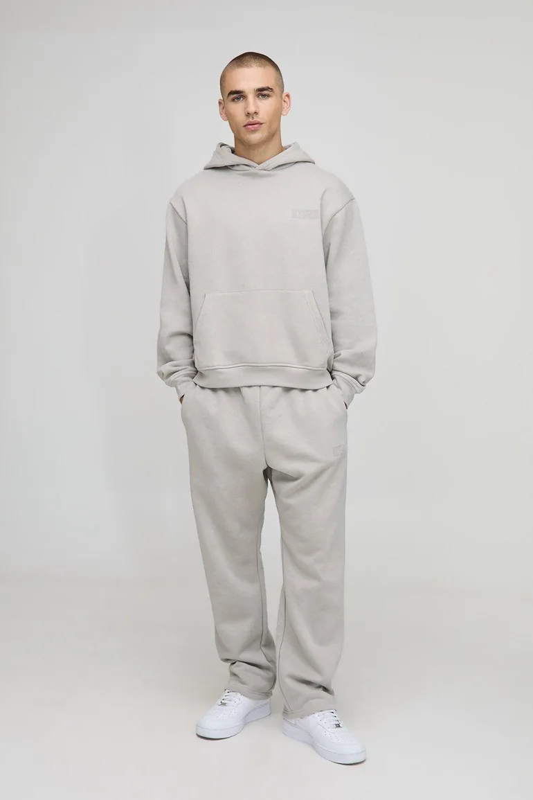 Oversized Boxy Man Hooded Drop Crotch Tracksuit - charcoal