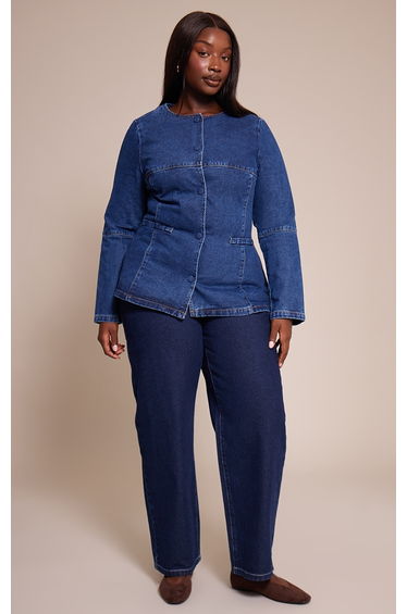 Plus Denim Round Neck Shirt