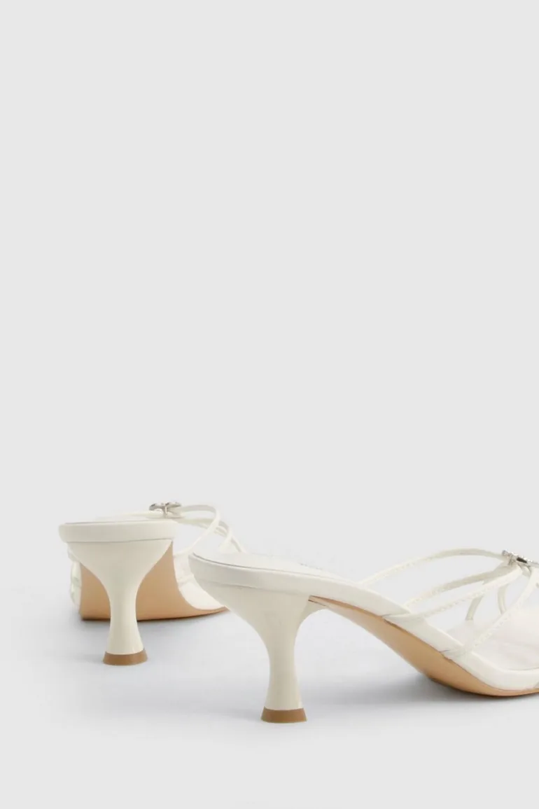 Wide Fit Embellished Heart Heeled Mules - white - 3