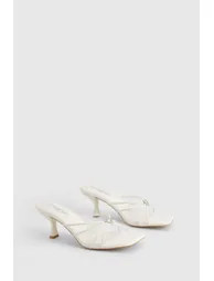 Wide Fit Embellished Heart Heeled Mules - white - 1