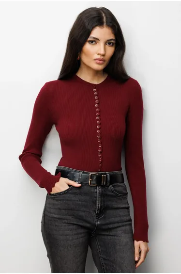 MIXRAY Ribbed Knit Buttoned Cardigan