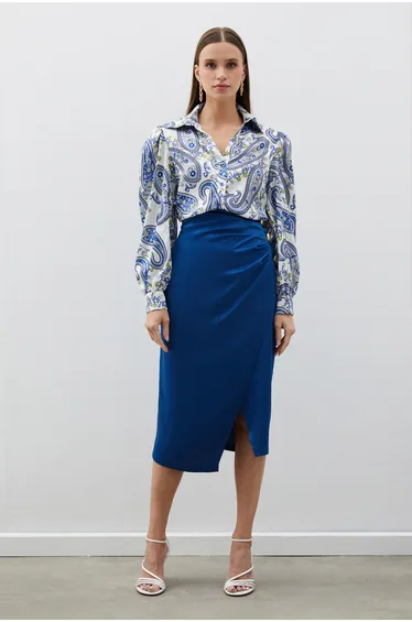 Satin Crepe Skirt with Button Accessories