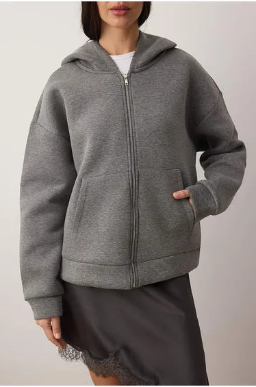 سويتشيرت محبوك بتصميم واسع - رمادي