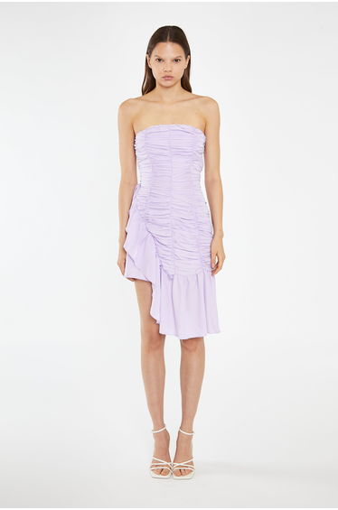 Light-Violet Strapless Asymmetric Ruched Dress