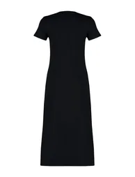 Black Pocketed Premium Crew Neck A-Line Knitted Midi Dress - 7
