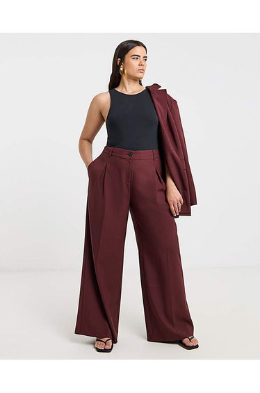 Elastic Back Pleated Wide Leg Trouser