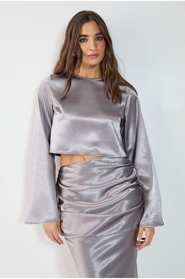 Satin Fluted Sleeve Top