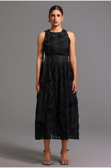 Runa Sleeveless Round Neck Flowers Dress