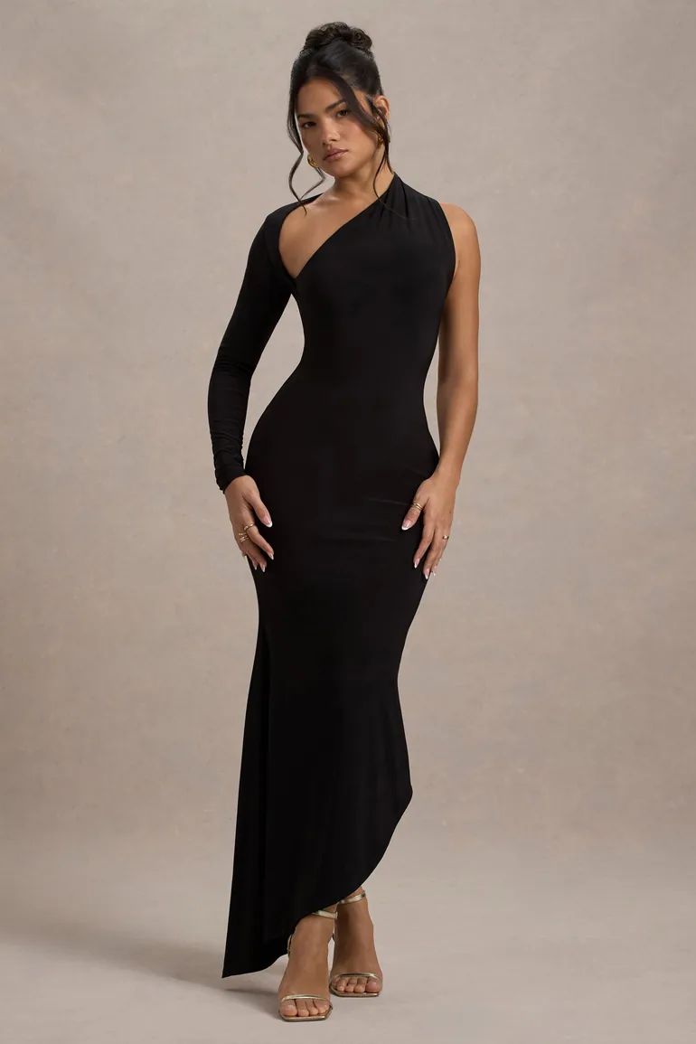 goddiva one shoulder asymmetric midi dress reviews Wholesale ONE SHOULDER ASYMMETRIC TWIST MAXI DRESS BY GODDIVA – City Goddess main image 1