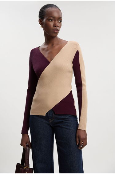 Soft Rib Wrap Front Knitted Jumper