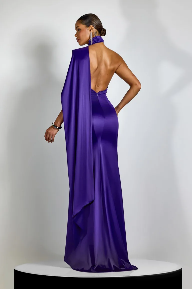 Verna Halter Floral Maxi Satin Dress - 1