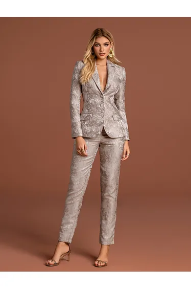 Fashion Collar Button Regular Sleeve Floral Print Non-Stretch Blazer Suit Set