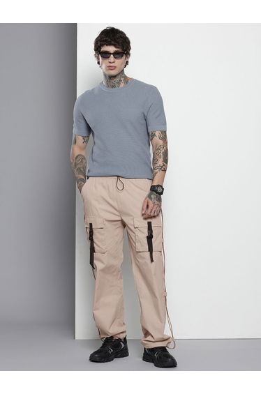 Men Beige Relaxed Fit Utility Solid Joggers