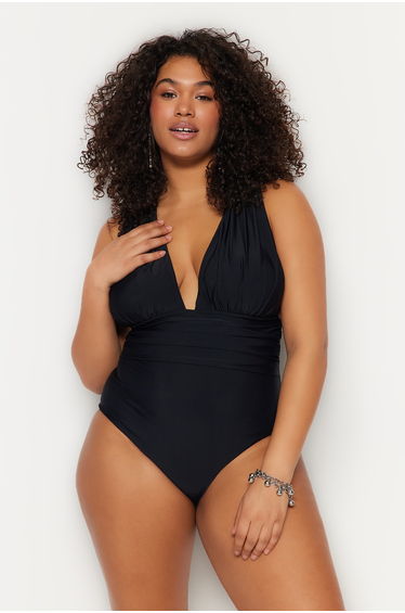 Plus Size Swimsuit - Black - Plain