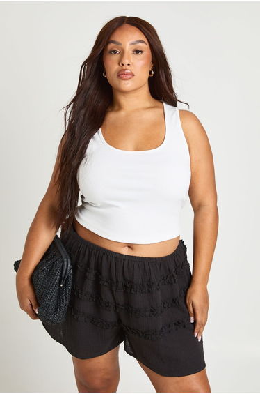 Plus Shirred Frilled Flippy Short - black
