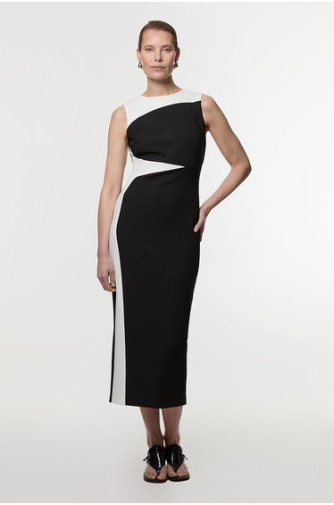 Petite Clean Tailored Colour Block Pencil Midi Dress