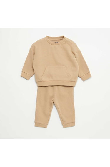 Waffle-knit sweatshirt and trousers set - 2-piece set BEIGE