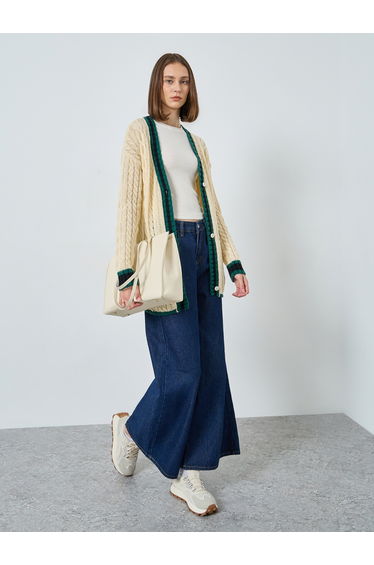 Cream Cable Knit Cardigan Sweater