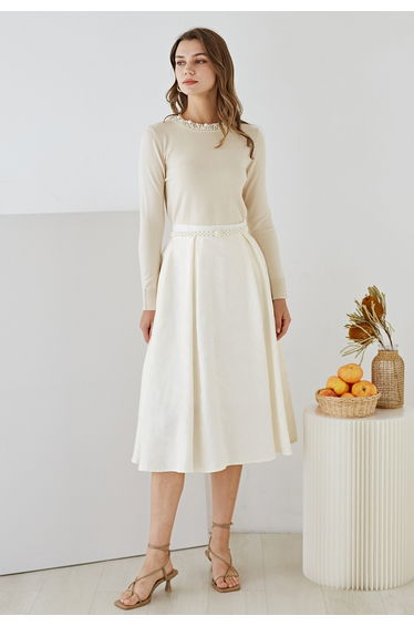 Pearl Trimmed Soft Knit Top in Cream