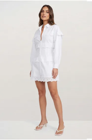 Embroidered Broderie Collared Mini Dress