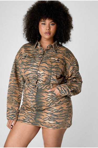 Plus Tiger Print Shirt Dress