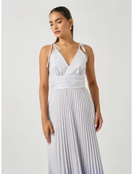 Ombre V Neck Pleated A-Line Maxi Dress - 2