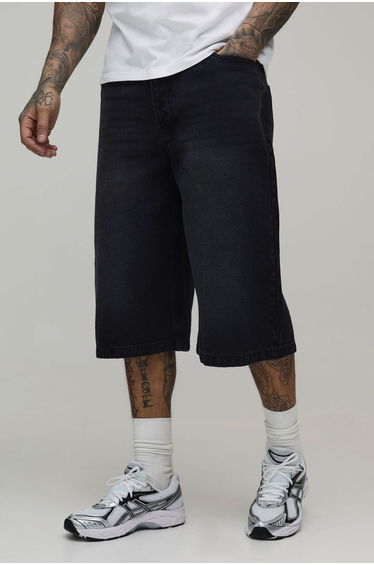 Tall Longline Denim Jorts - washed black
