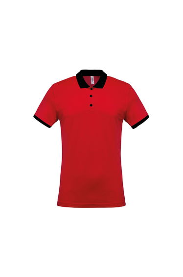 Kariban Mens Two-Tone Pique Polo Shirt - Red/Black