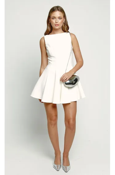 Cream Crepe Fit & Flare Mini Dress