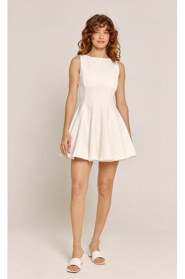 Cream Crepe Fit & Flare Mini Dress