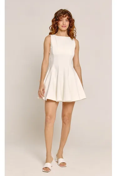 Cream Crepe Fit & Flare Mini Dress