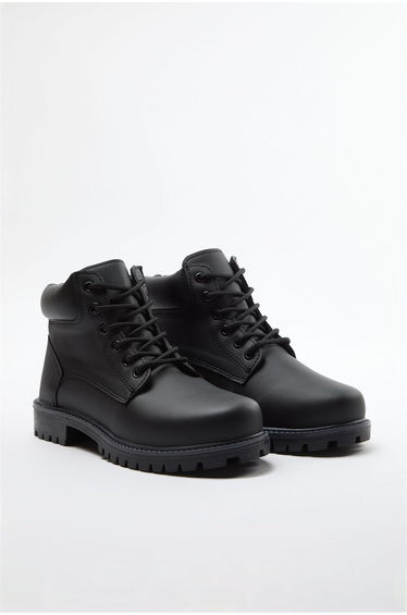 Black Lace-Up Short Flat Heeled Women's Boots