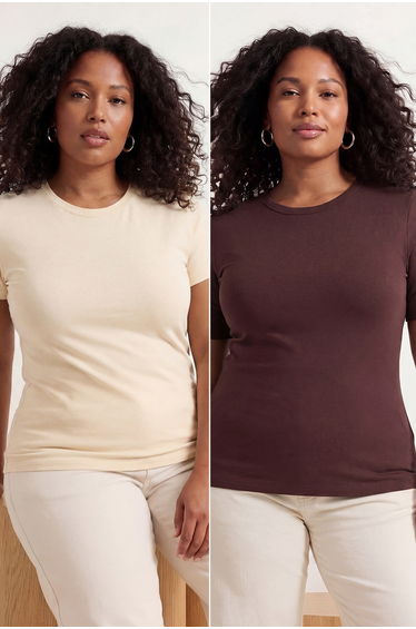 Brown-Beige 2-Pack Lycra Combed Cotton Single Jersey Knitted Plus Size Blouse