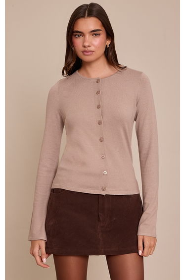 Mushroom Button Through Fine Knit Cardigan