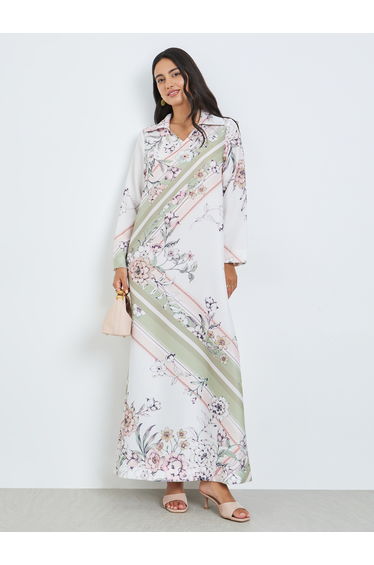 Multi Open Collar Printed Jalabiya